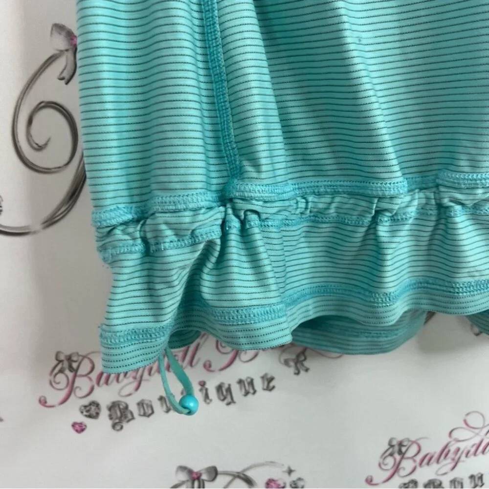 Lululemon tank top stripes racer back Teal Sleeveless Ruffle Hem Top ruffles